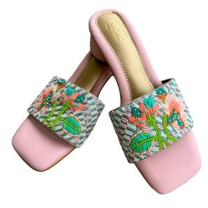 Boutique Beaded Embroidered Heeled Sandal Pink Size 8